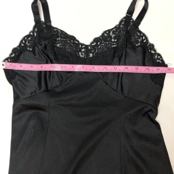 Vintage Wonder Maid Full Slip Size 34 Black Silky Nylon Rayon Lace Non Cling - Picture 5 of 9